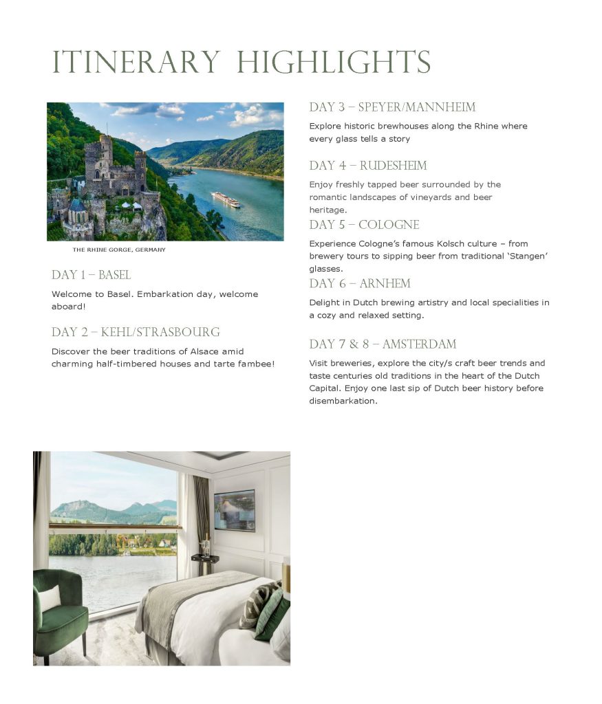 beer themed cruise sailing the Rhine River on 29th July 2026