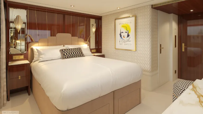 Rendering of a classic stateroom on S.S. Marlene