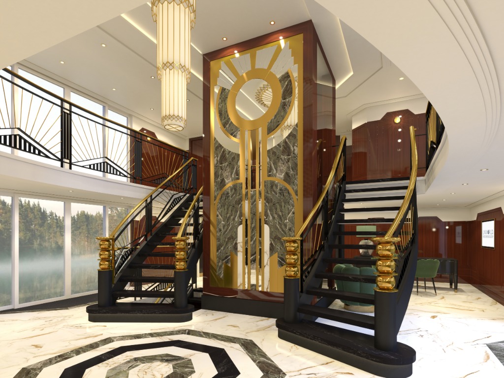 Render of the lobby of new ship SS Marlene
