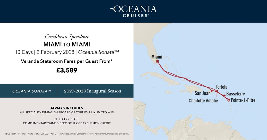Cruise ID
OCEANIASON280202
Cruise Line
Oceania Cruises
Cruise Type
Ocean
Ship
Oceania Sonata
Duration
10 nights
Departure Port
Miami, Florida
Destination
Miami, Florida
Departure Date
02 Feb 28